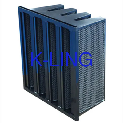 คาร์บอนประสิทธิภาพ อุณหภูมิสูง V Bank Filter สําหรับการกําจัดอนุภาคและกลิ่น