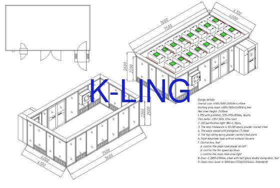 H13-H14 Laminar Flow Cleanroom ในห้อง Cleanroom ด้วยความเร็วลม 0.3-0.5m/S